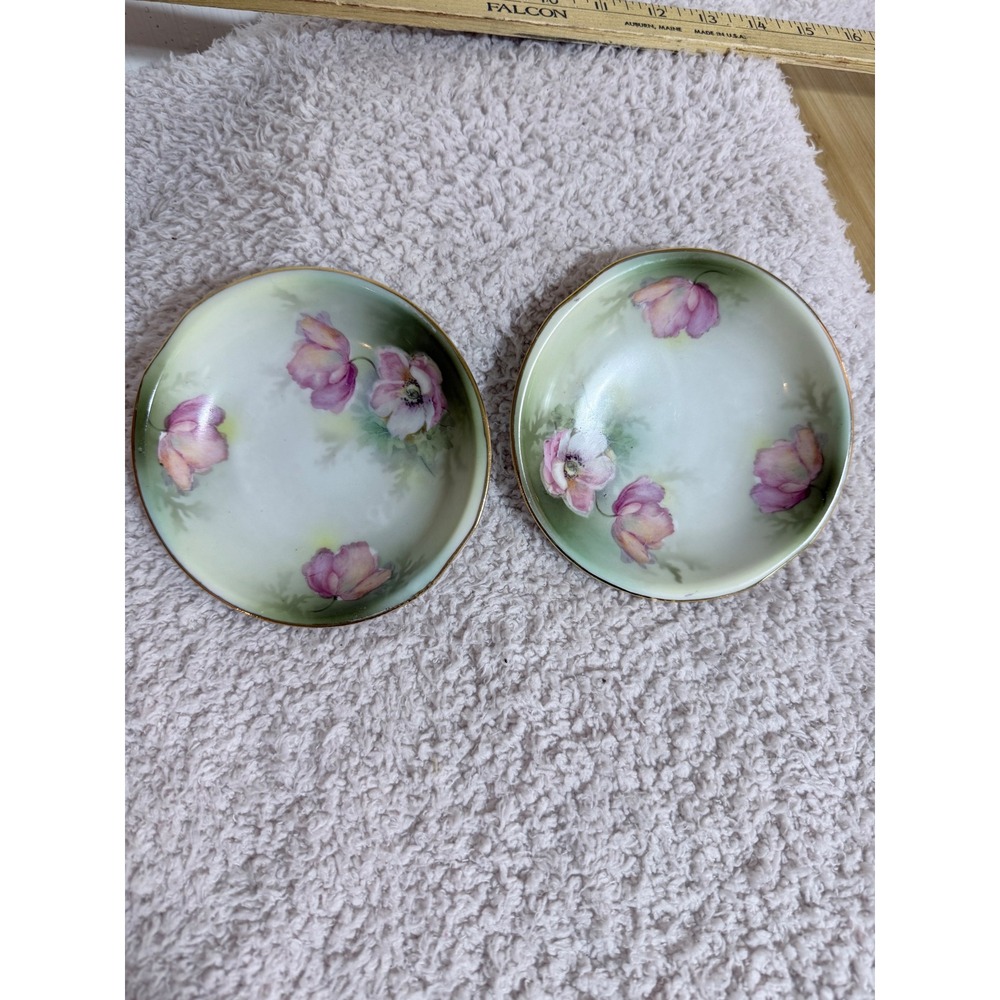 Antique RS Prussia Porcelain Berry Bowls Set of 2 Pink Poppies Gold Red Mark